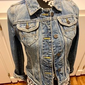 A&F Distressed Denim Medium Wash Jean Jacket Small